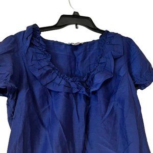 Loft Royal Blue Ruffle Neck Silk Blouse - Medium